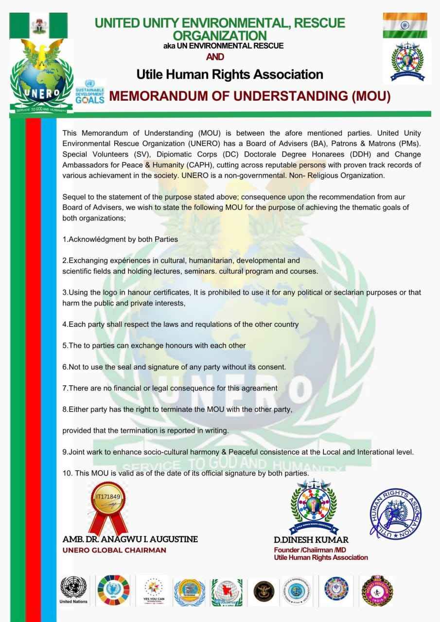 United Unity Environmental Rescue Organization Certificate